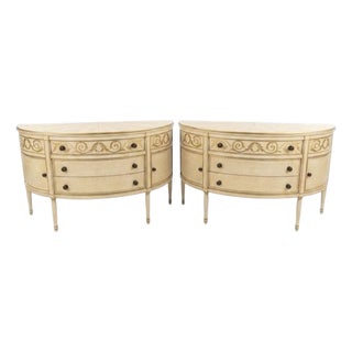 1990s Pair of Niermann Weeks Hand-Painted Neoclassical Sunburst Demilune Consoles For Sale