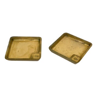 Square Solid Brass Ashtrays, Italy, 1960s, Set of 2 For Sale