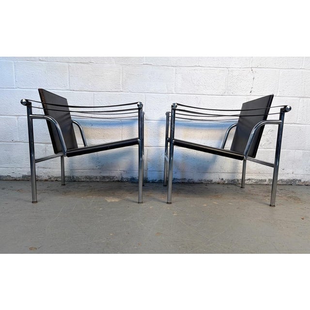 Vintage Le Corbusier Leather "Lc1 Basculant" Sling Chairs for Cassina For Sale In New York - Image 6 of 17