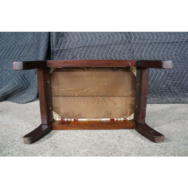 Antique 20th C. Regency Style Mahogany Footstool Striped Floral Brocade Seat For Sale - Image 14 of 15