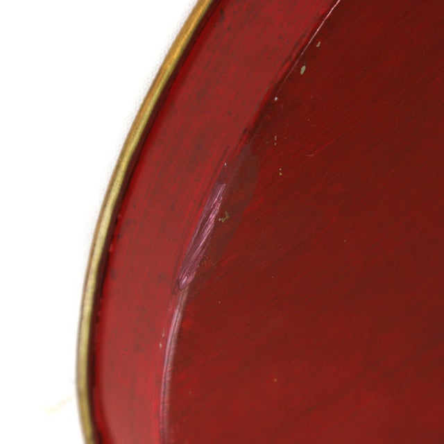 Vintage Handmade Metal Red Tray With Hand-Painted Gold Olive Leaf Wreath For Sale - Image 10 of 11