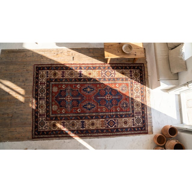 Textile 1890s Multicolor Geometric Tribal Antique Caucasian Kuba Russia Rug 4' X 9' Handknotted Wool Carpet For Sale - Image 7 of 7