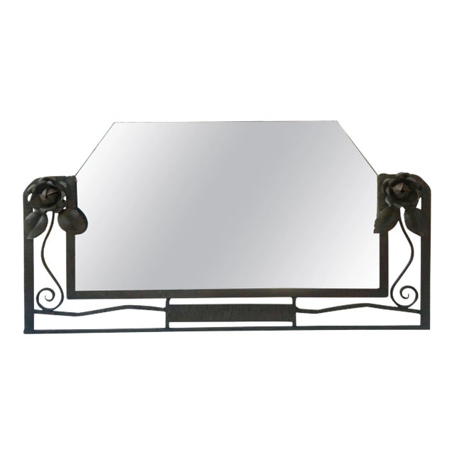 Iron Art Deco Mirror with Roses, circa 1930 For Sale