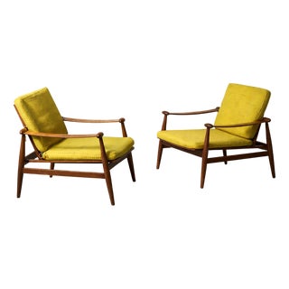 Armchairs in Metal, Walnut, and Fabric from Finn Juhl, Set of 2 For Sale
