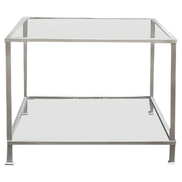 Square Table with Nickel-Plated Metal Frame and Glass Tops, Italy, 1970s For Sale