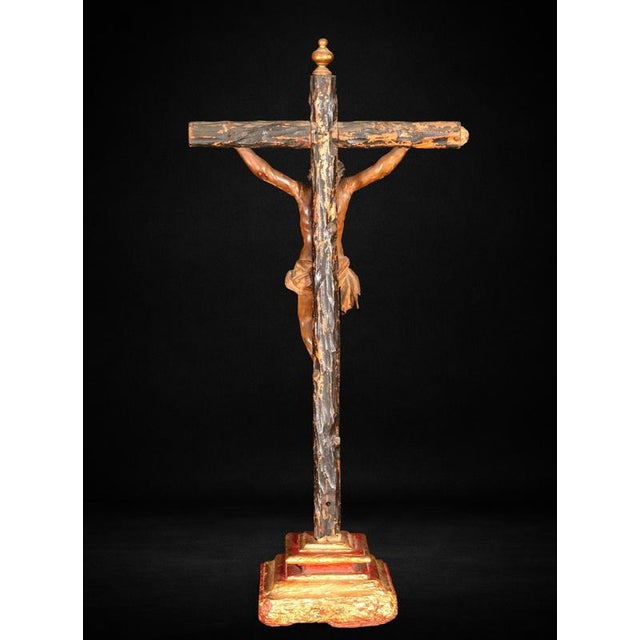 Gold Spanish Baroque Carved Polychrome Crucifix, 1600s For Sale - Image 8 of 12