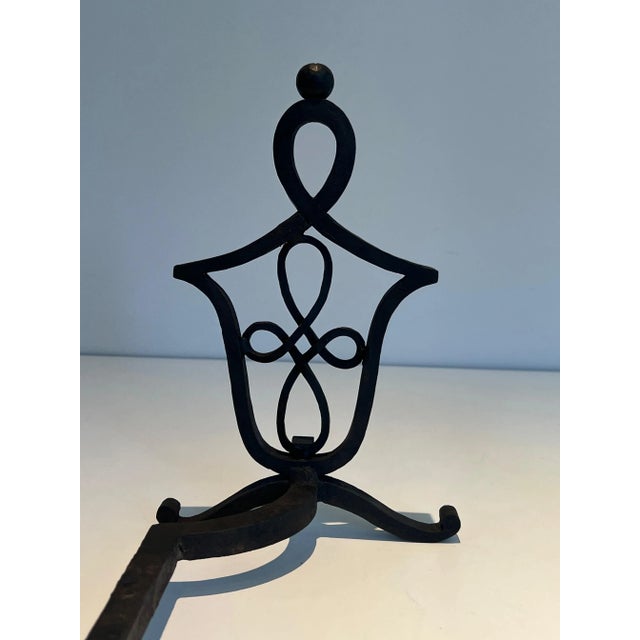 Wrought Iron Andirons in the Style of Raymond Subes - A Pair For Sale - Image 10 of 13
