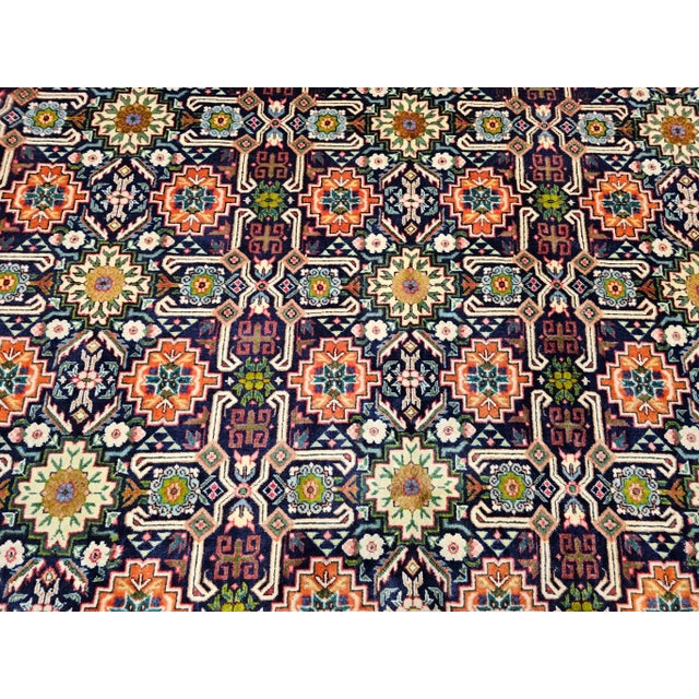 Vintage Persian Tabriz Afshan Rug, Handwoven Geometric Caucasian Pattern, Navy & Ivory, 7’ X 10’ For Sale - Image 10 of 12