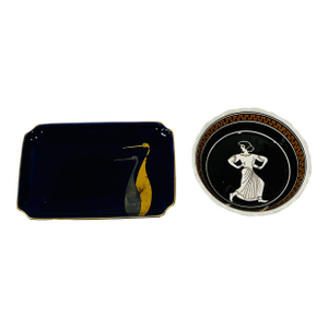 MCM Arita Ware Japan Cranes and Greek Keystone Dancer Catchalls - Set of 2