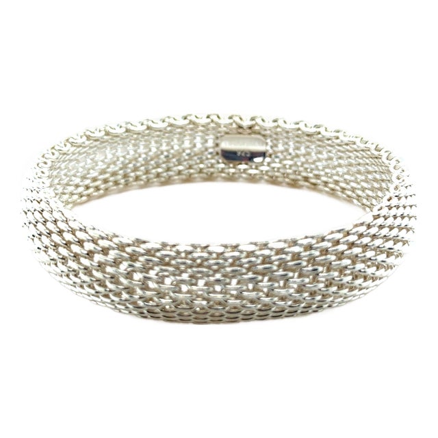 Tiffany & Co. Sterling Silver Somerset Mesh Weave Bangle Bracelet 55g For Sale