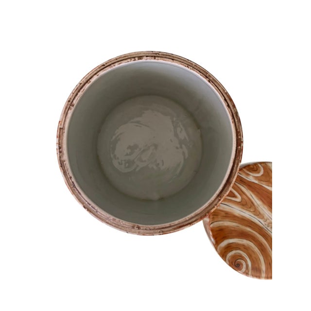 Mid 20th Century Chinese Ceramic Faux Bois Canister / Covered Jar on Wood Stand For Sale - Image 11 of 12