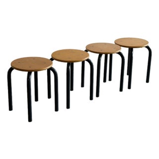 Set of 4 Vintage Danish Stools Mid Century Modern Beech & Metal Seating For Sale