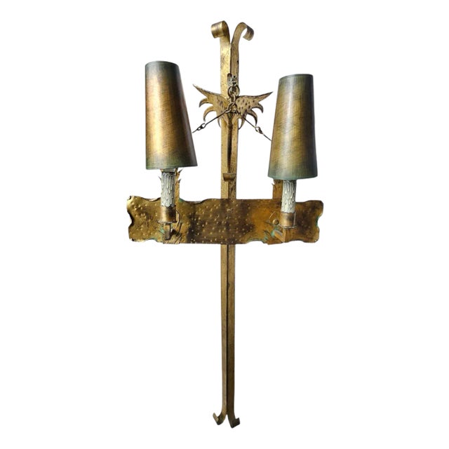 Large 5 Foot 1920's Hammered Ironand Copper Dragon Wall Sconce For Sale