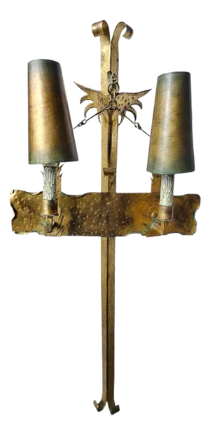 Large 5 Foot 1920's Hammered Ironand Copper Dragon Wall Sconce