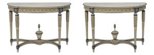 Italian Neo-Classic Maison Jansen Style Carved & Painted Console Tables - Pair