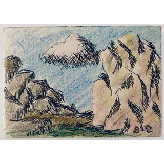 Ben-Zion Weinman, Pastel, Ink Drawing Rocks And Cloud Landscape Jewish American Modernist WPA For Sale