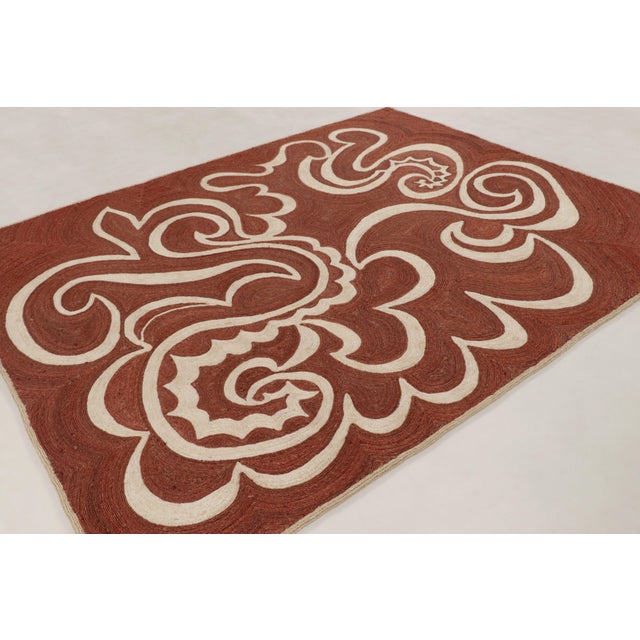 Rug & Kilim Contemporary Mid-Century Brick Red & Cream Abaca Rug by Rug & Kilim, India For Sale - Image 4 of 10