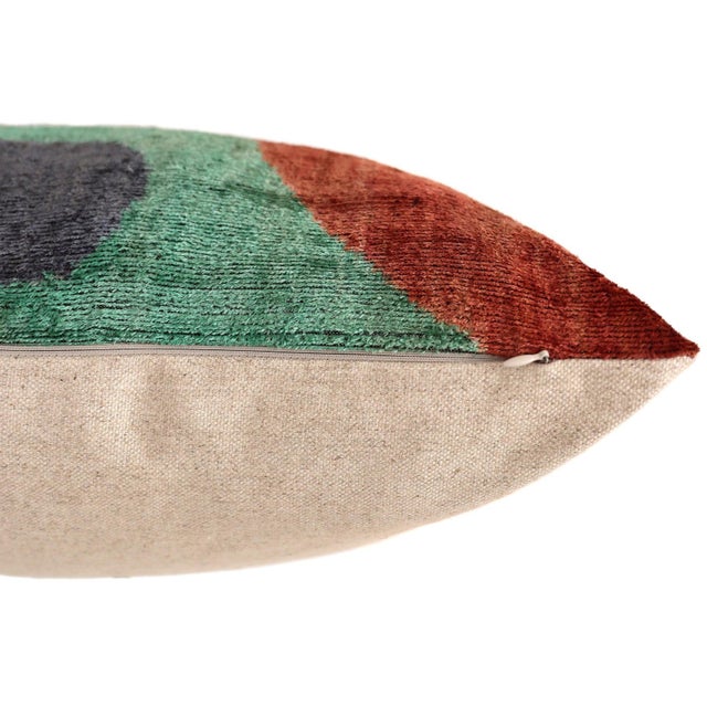 Textile Hand-Knotted Abstract Arch Silk Velvet Pillow - 20x20 Rust & Mint For Sale - Image 7 of 8