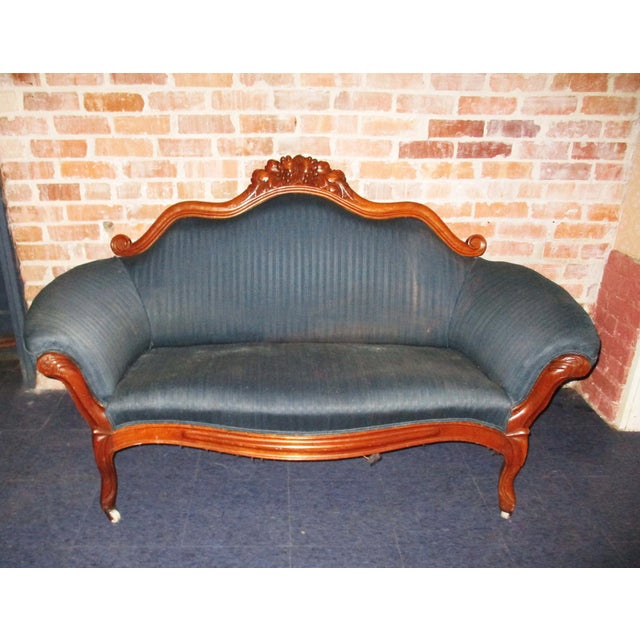 Late 19th Century Antique Victorian Ornate Heavily Carved Walnut Loveseat For Sale - Image 16 of 16