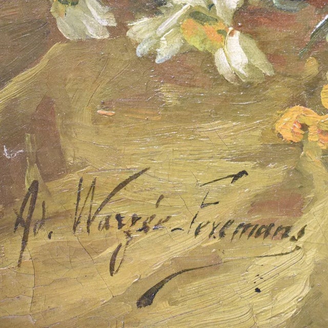 Iris and Daisies, Oil on Canvas, Early 20th Century For Sale - Image 5 of 7