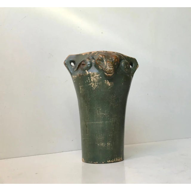 Art Deco Pottery Vase with Ram Heads, 1920s For Sale - Image 9 of 9