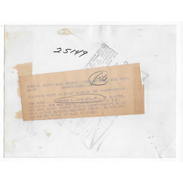 1930s black and white photograph os amateur tennis player Arthur Nielsen Jr. (1919-2011). Publication information is...