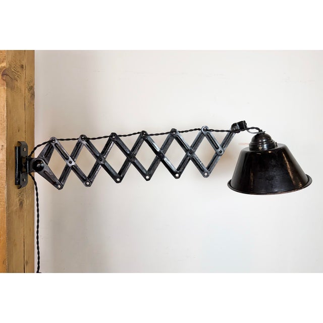 Industrial Black Enamel Scissor Wall Lamp, 1950s For Sale - Image 12 of 18