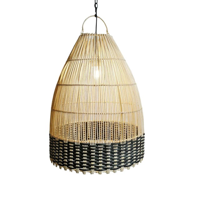 Wood Wicker Tux Weave Pendant Light Small For Sale - Image 7 of 9