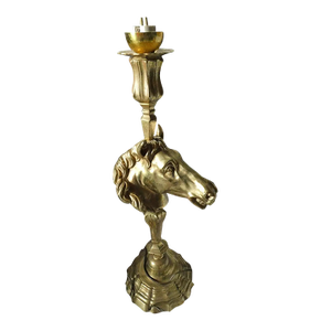 1970's Vintage French MCM Large Gilt Bronze Horse Bust Table Lamp Attributed to Maison Charles