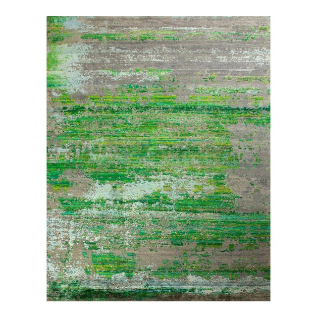 Modern Hand Knotted Wool & Silk Rug - 7'10" X 10'4" For Sale