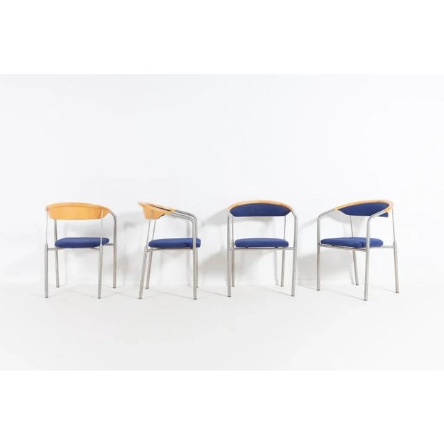Set of 4 Henrik Tengler ‘Chairman’ chairs produced by Hansen & Sorensen in Denmark, 1990’s. Brushed stainless steel frame...