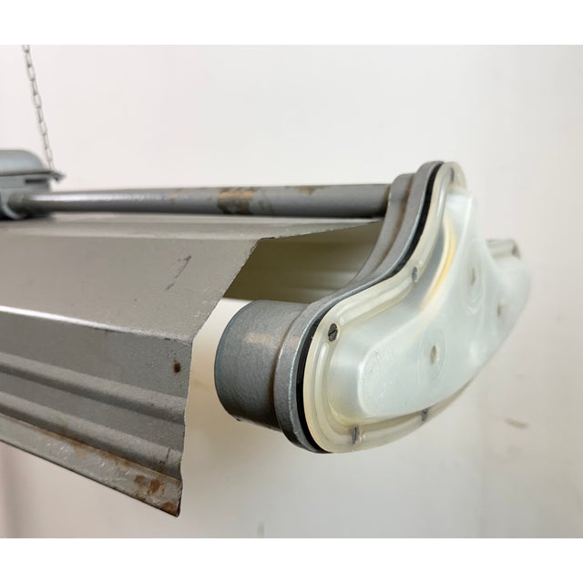 Grey Industrial Hanging Tube Light from Polam Gdansk, 1970s For Sale - Image 4 of 18