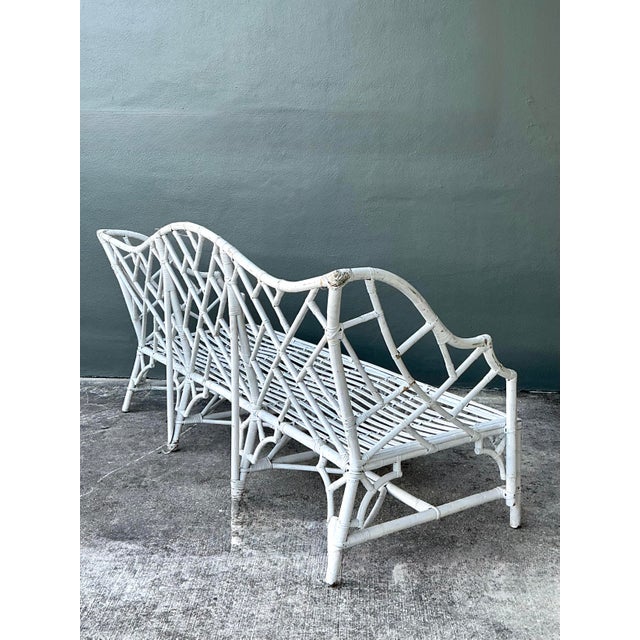 Vintage Chinese Chippendale Camel Back Rattan Sofa For Sale In West Palm - Image 6 of 12