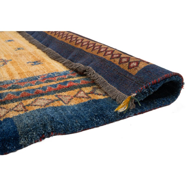 Persian Modern Goldenrod Persian Gabbeh Wool Rug With Geometric Pattern For Sale - Image 3 of 10