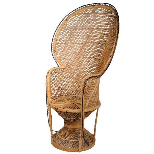 Wicker Fan Back Peacock Emmanuelle Style Chair c.1970's For Sale In New York - Image 6 of 13