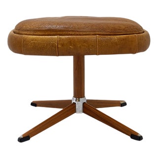 Swivel Ottoman in Brown Leather and Metal Base from de Sede, Switzerland, 1970s For Sale