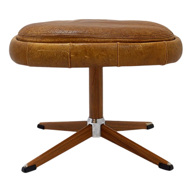 Swivel Ottoman in Brown Leather and Metal Base from de Sede, Switzerland, 1970s For Sale