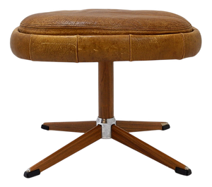 Swivel Ottoman in Brown Leather and Metal Base from de Sede, Switzerland, 1970s