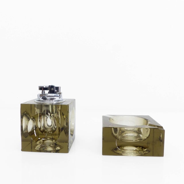 Space Age Ashtray and Table Lighter Set in Smoked Murano Glass by Antonio Imperatore, 1970, Set of 2 For Sale - Image 3 of 9