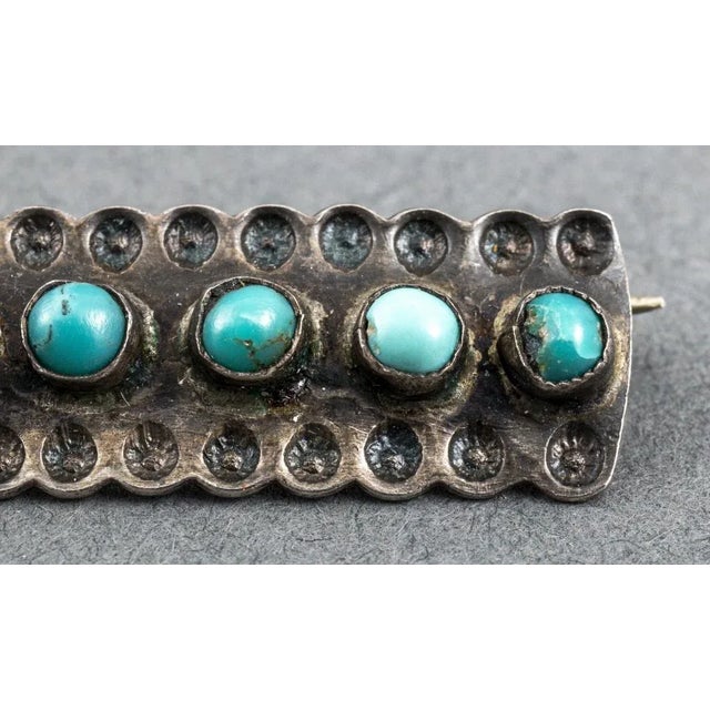 Southwest Native American Silver Turquoise Brooch For Sale - Image 4 of 4