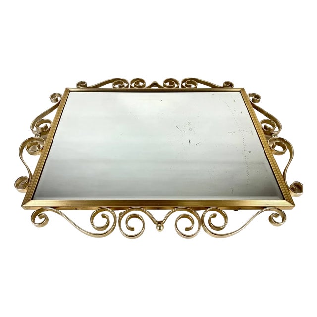 Hollywood Regency Style Wall Mirror with Forged Brass Frame, Belgium, 1960s For Sale