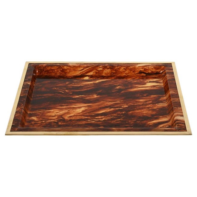 Rectangular Tortoiseshell Effect Acrylic Glass and Brass Serving Tray from Dior, Italy, 1970s For Sale - Image 13 of 13