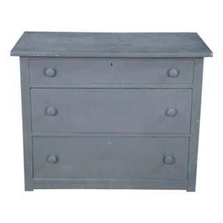 Antique Late Victorian Panelled Oak Gray Blue Painted Chest of Drawers Boho Chic For Sale