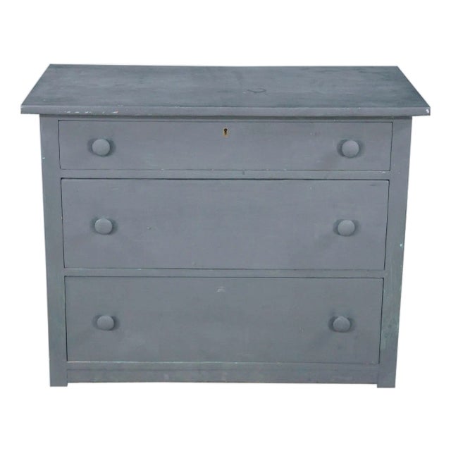 Antique Late Victorian Panelled Oak Gray Blue Painted Chest of Drawers Boho Chic For Sale
