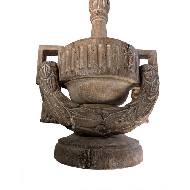 Late 20th Century Italian Style Carved Wood Lamps With Swag Decoration in Distressed Finish - A Pair For Sale In Dallas - Image 6 of 9