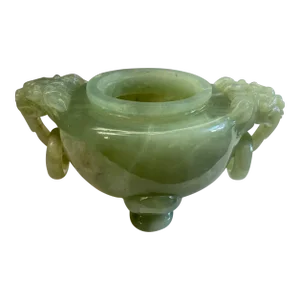 Antique Solid Jade Handcarved Footed Bowl