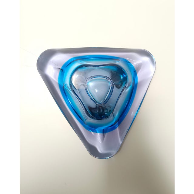 Blue Large Triangular Blue Murano Glass Trinket Bowl, Italy, 1970s For Sale - Image 8 of 9