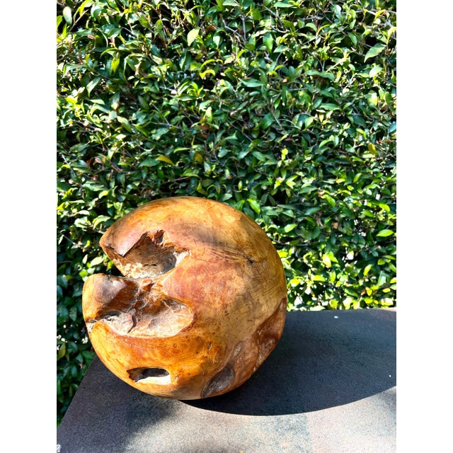 Brown Round Hand Carved Wooden Organic Sculpture For Sale - Image 8 of 10