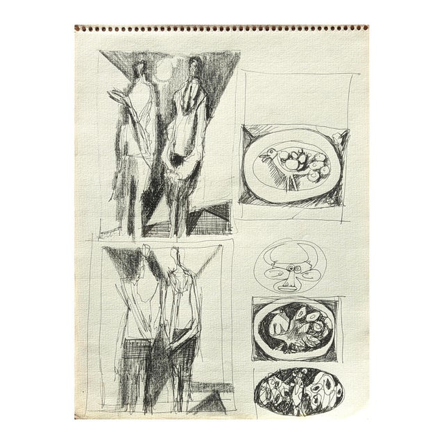 Early modern black and white sketch by iconic Houston based artist David Adickes. Pulled from a collection of previously...