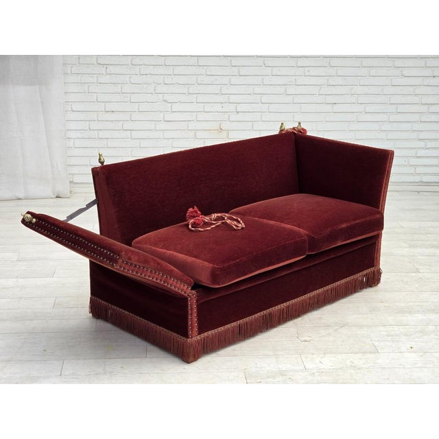 Wood Danish 2-Seater Drop Arm Spanish Sofa in Furniture Velour, 1970s For Sale - Image 7 of 18